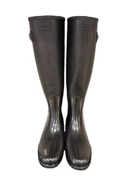 Hunter Refined Tall Slim Gloss Duo Black Rain Boots Size 8